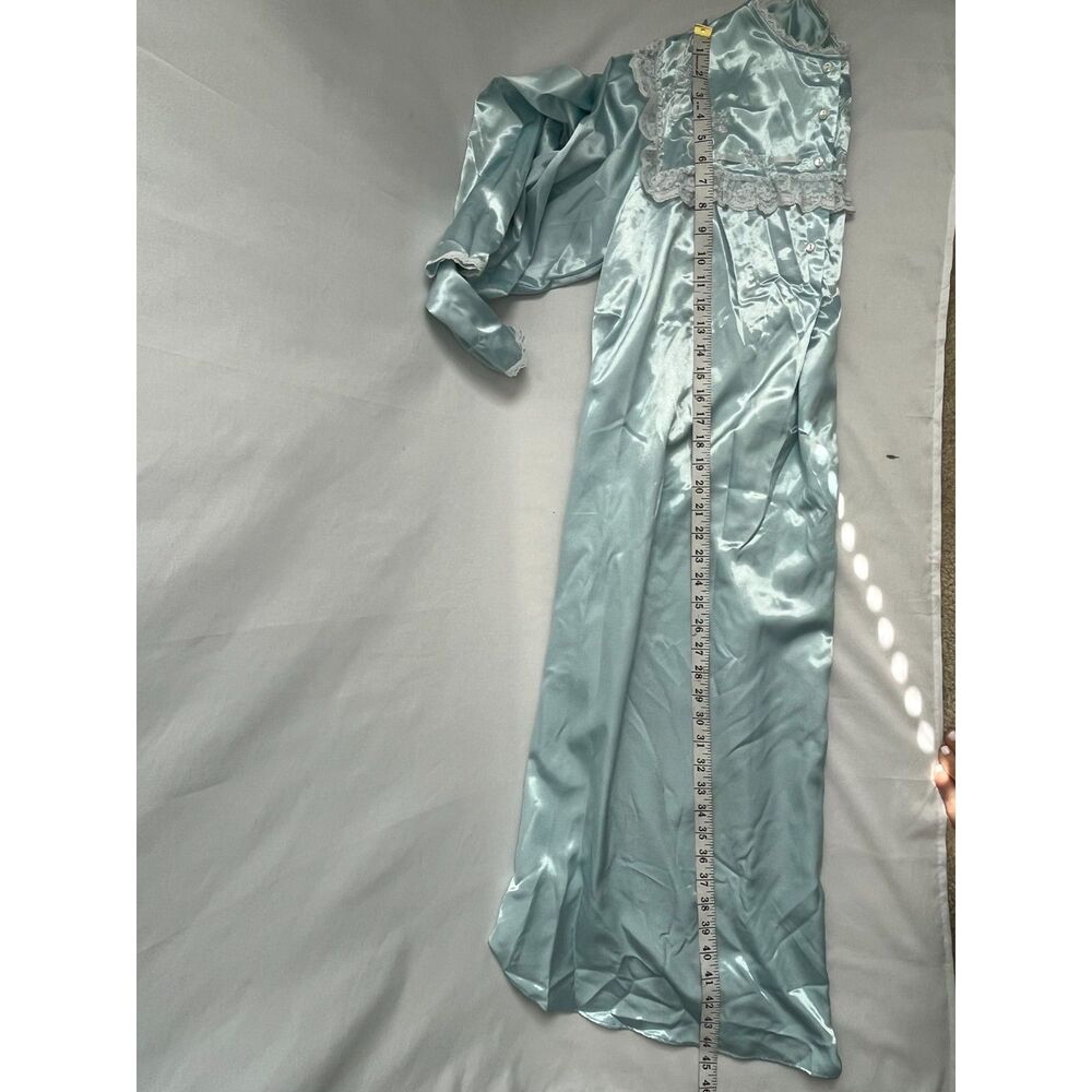 Vintage Erika Taylor Baby Blue Satin Grannycore Chemise Nightgown Lace Trim Sz S - Picture 11 of 11